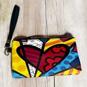 Romero Britto Giftcraft Flying Heart Wallet Wristlet Multi-Colour EUC